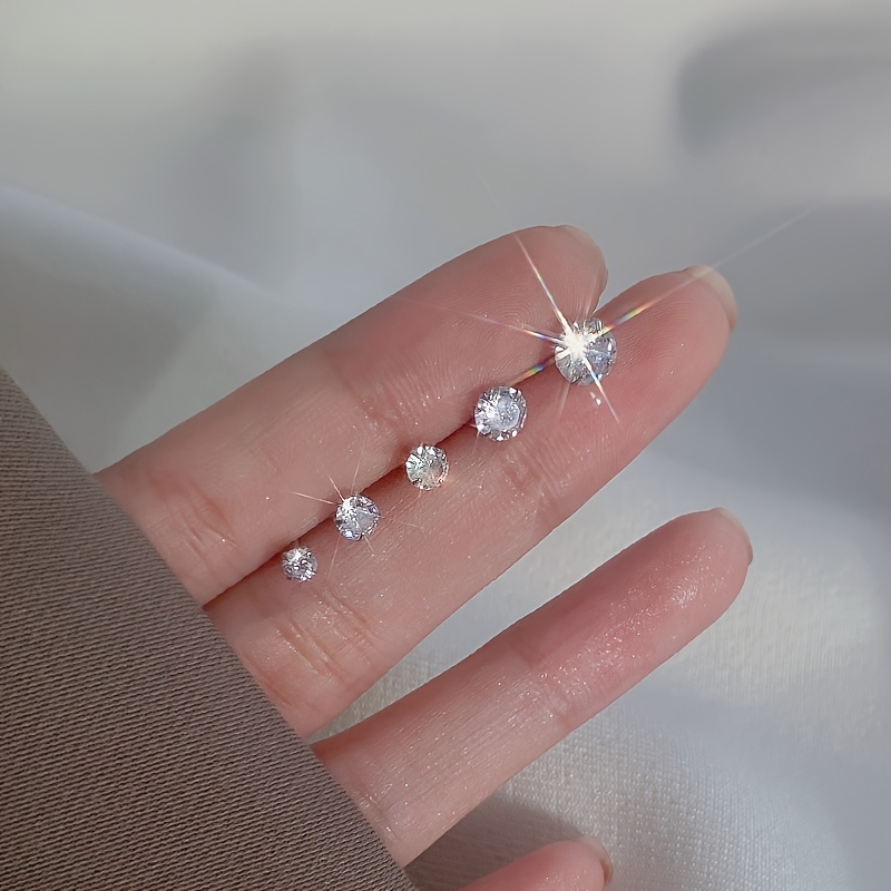 3 Pairs Sterling Silver Sparkling Stud Earrings Set